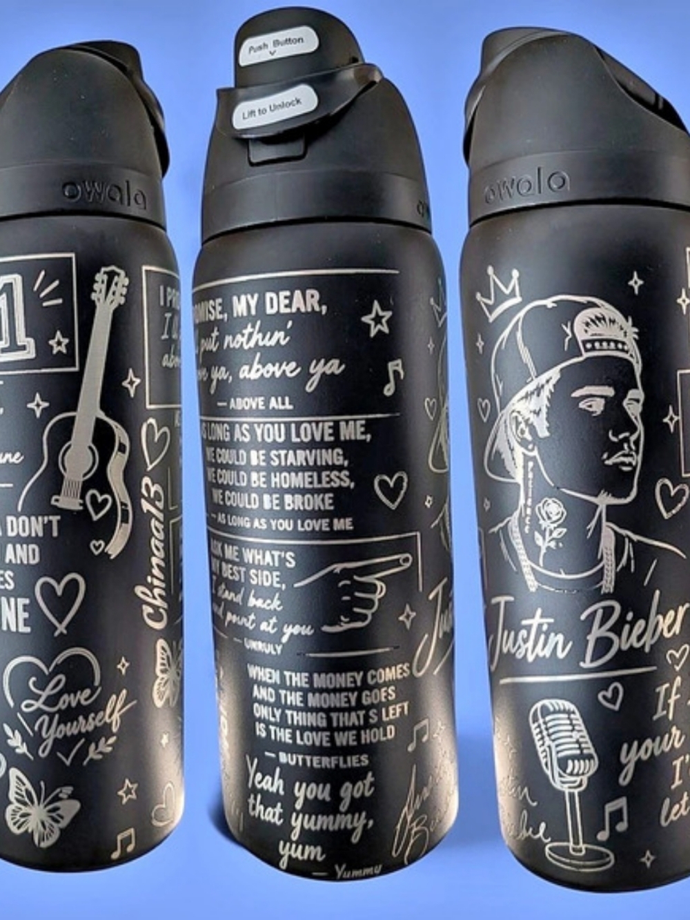 Custom Engraved Justin Bieber 32oz owala FreeSip